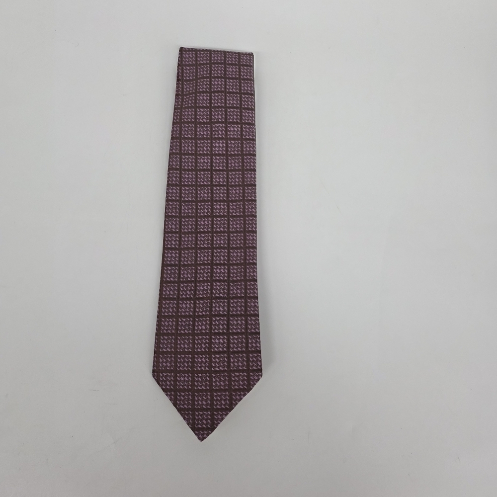 VINTAGE 70s Bond's Fifth Avenue Tie Geometric Check Purple Brown Polyester